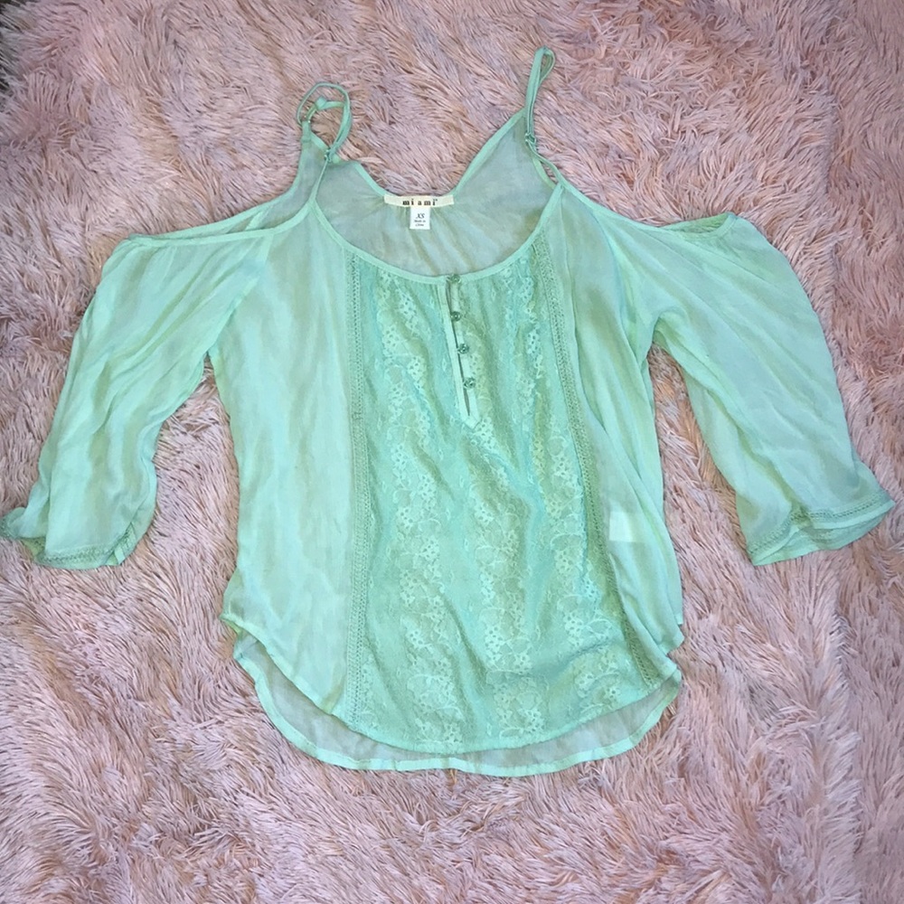 Ladies mint off the shoulder blouse